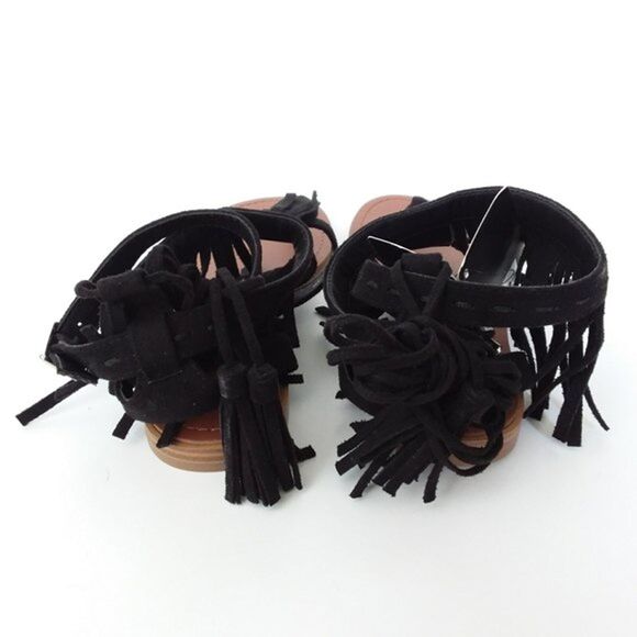 Forever 21 Sandals Women Size 6.5M Black Fringe Thong Up Leg Ties - Picture 9 of 13